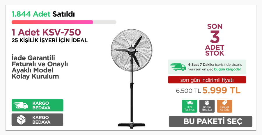 1 Adet KSV-750 Koşar Vantilatör